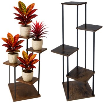 Ruhhy 5-Tier Standing Flower Stand 107 cm, Black/Wood