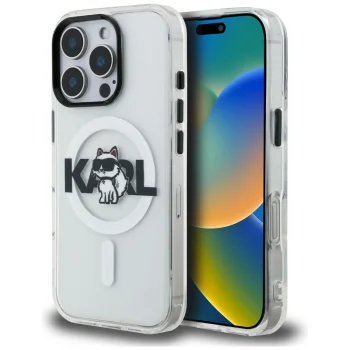 Karl Lagerfeld IML Choupette Sketch MagSafe dėklas iPhone 16 Pro Max, skaidrus
