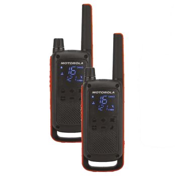 Motorola Talkabout T82 nešiojamosios radijo stotelės su įkrovikliu, 2 vnt., geltonos