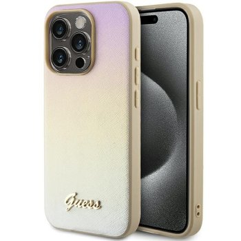 Guess iPhone 14 Pro dėklas Saffiano Iridescent Script, auksinis