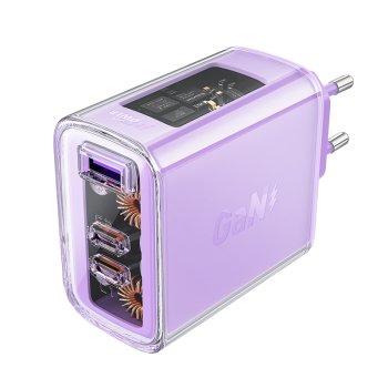 Acefast A45 GaN įkroviklis 65W, 3 jungtys (2x USB-C, 1x USB), violetinis