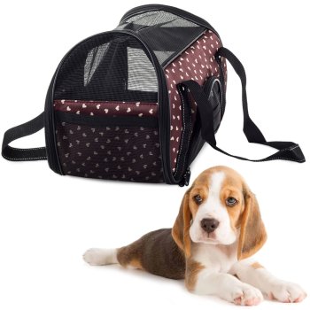Pet Carrier Bag for Dogs and Cats, 41x23x27 cm, Brown