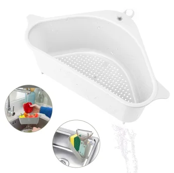 Corner Kitchen Sink Organizer with Suction Cup, White