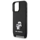 Karl Lagerfeld iPhone 16 dėklas Saffiano Karl&Choupette Metal Pin su dirželiu, juodas