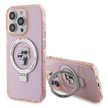 Karl Lagerfeld dėklas iPhone 15 Pro Max su žiediniu stovu, rožinis