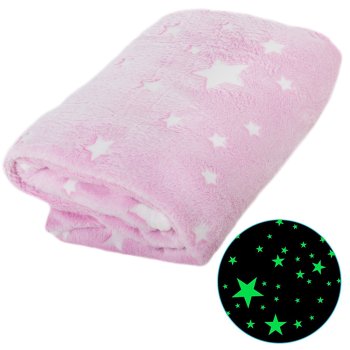 Soft Throw Blanket / Bedspread with Glow-in-the-Dark Stars, 150x180 cm, Pink