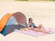 Large Pop-Up Beach Tent with UV Protection and Carry Bag, Blue/Orange