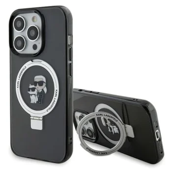 Karl Lagerfeld dėklas iPhone 15 Pro Max su Ring Stand MagSafe, juodas