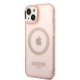 Guess GUHMP14MHTCMP Gold Outline Translucent MagSafe dėklas iPhone 14 Plus (Rausvas)