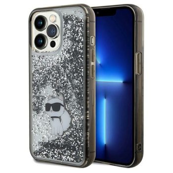 Karl Lagerfeld dėklas iPhone 13 Pro Max telefonui Liquid Glitter Choupette, skaidrus