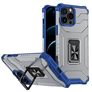 Dėklas Crystal Ring Case su magnetiniu laikikliu iPhone 13 Pro mėlynas