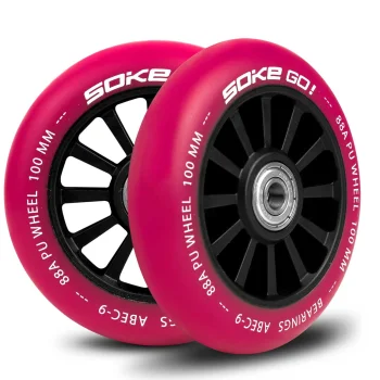 Soke paspirtuko ratukai 100 mm su ABEC 9 guoliais, 2 vnt., rubino