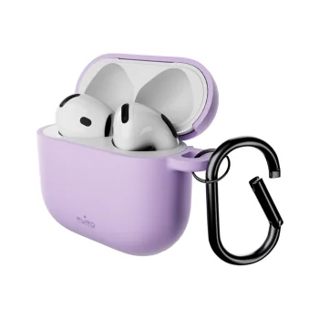 Puro Icon silikoninis dėklas AirPods 4 ausinėms su karabinu, violetinis