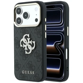 Guess 4G & Big Strass Logo dėklas telefonui iPhone 17 Pro Max / 18 Pro Max, juodas