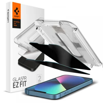 Spigen GLAS.TR EZ FIT Privacy apsauginis stiklas iPhone 13/13 Pro/14/16e (2 vnt.)