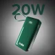 Išorinė baterija SBS 10000 mAh 20W su integruotu USB-C laidu ir LCD ekranu, žalia
