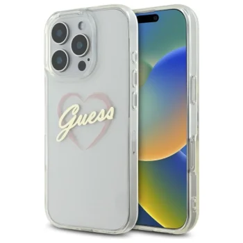 Dėklas Guess iPhone 16 Pro IML Heart Case, skaidrus