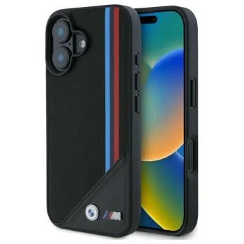 „BMW M Meshed Tricolor Stripes MagSafe“ dėklas, skirtas „iPhone 16“, juodas