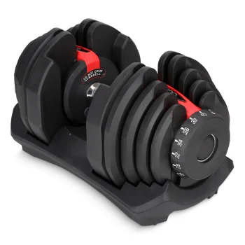 Reguliuojamas hantelis 4FIZJO Premium 40 kg su stovu, juodas