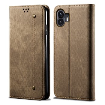 Nothing Phone 2 džinsinio audinio tekstūros atverčiamasis dėklas, chaki