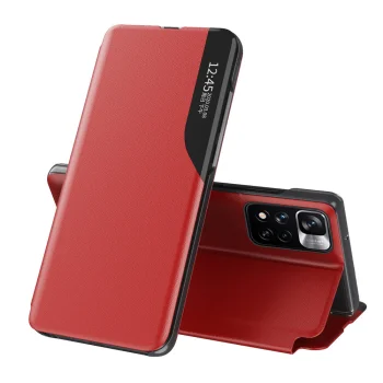 Hurtel Eco Leather View Case atverčiamas dėklas Poco M4 Pro 5G, raudonas