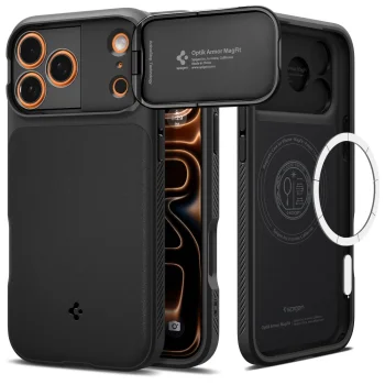 Spigen Optik Armor MagSafe dėklas iPhone 17 Pro telefonui, juodas