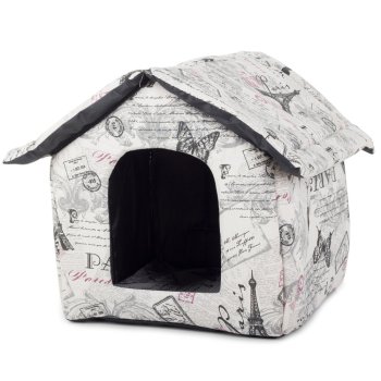 Collapsible Pet House Bed for Dogs and Cats L, Beige