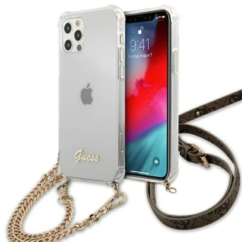 Guess 4G Gold Chain permatomas dėklas iPhone 12 / 12 Pro