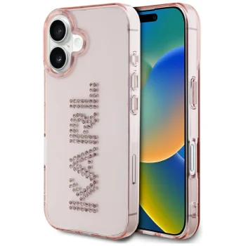 Karl Lagerfeld IML Rhinestones Logo Case for iPhone 16, Pink