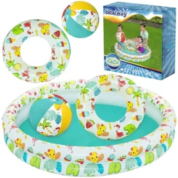 Bestway 51124 3-in-1 pripučiamas baseinas su kamuoliu ir plaukimo ratu, 122 cm