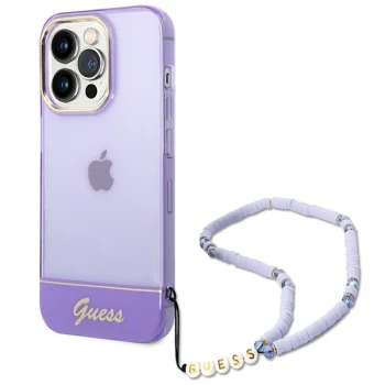 Guess Translucent Pearl Strap Case for iPhone 14 Pro, Violet