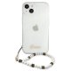 Guess Pearl skaidrus dėklas su perlais iPhone 13 mini, baltas