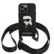 Karl Lagerfeld Monogram Ikonik Patch dėklas iPhone 14 Pro su dirželiu, juodas