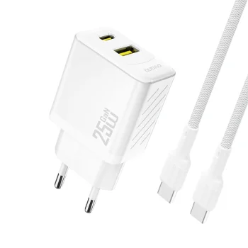 Dudao A26TCEU GaN įkroviklis PD QC 25W su USB-C laidu, baltas