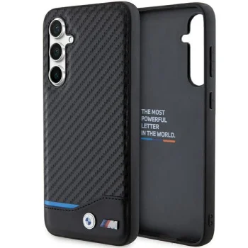 BMW Leather Carbon dėklas, skirtas Samsung Galaxy S23 FE, juodas