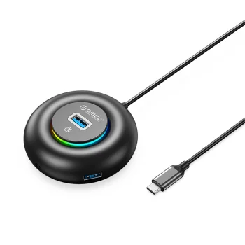 Orico YXR4-C3 RGB USB šakotuvas, 3x USB-A 3.0, 3.5 mm garso jungtis, 0.3 m, juodas
