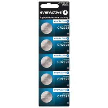 Ličio diskinės baterijos everActive CR2025 3V, lizdinė plokštelė (5 vnt.)