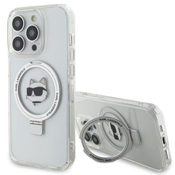 Karl Lagerfeld iPhone 15 Pro Case Ring Stand Choupette Head MagSafe, White