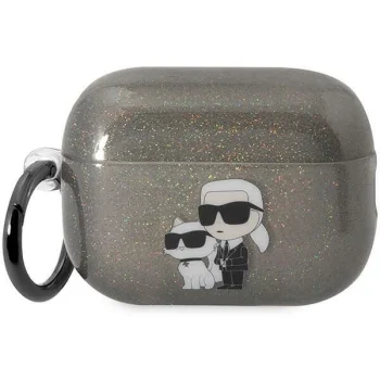 Karl Lagerfeld AirPods Pro 2 dėklas Black Glitter NFT Karl&Choupette, juodas