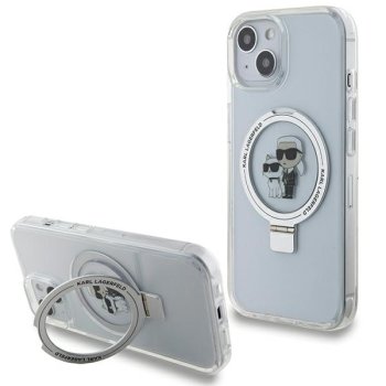 Karl Lagerfeld Ring Stand Karl&Choupette MagSafe dėklas iPhone 15/14/13, baltas