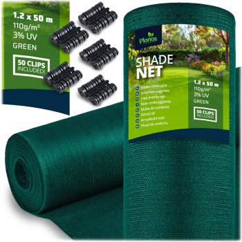 Plonos šešėlinis tinklas 1.2x50 m, 110 g/m² su 50 žalių spaustukų