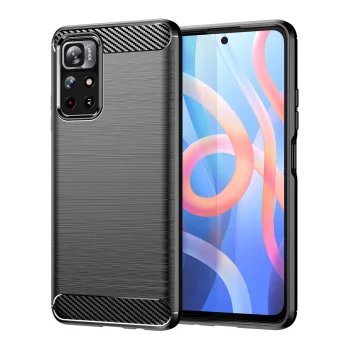 Carbon lankstus dėklas Xiaomi Redmi Note 11, juodas