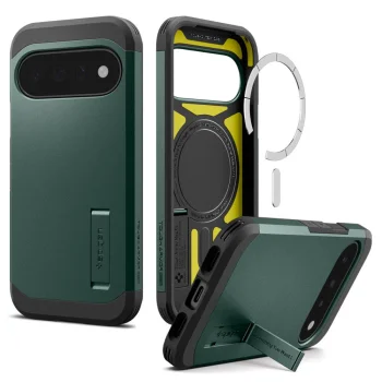 Spigen Tough Armor Mag MagSafe dėklas telefonui Google Pixel 11, tamsiai žalias