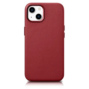 iCarer natūralios odos dėklas telefonui iPhone 14 Plus su MagSafe, raudonas
