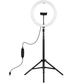 LED žiedinė lempa 30cm su stovu iki 1.65m ir telefono laikikliu, USB