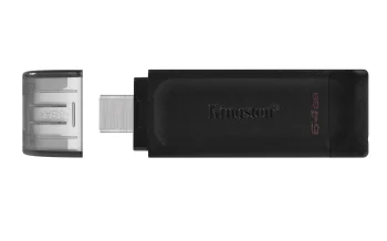USB-C atmintukas Kingston DataTraveler 70, 64 GB, USB 3.2, juodas