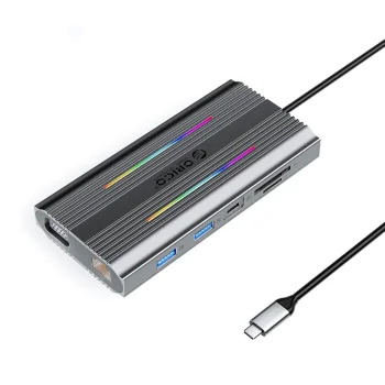 Orico XDR USB-C doko stotelė 12in1, PD 100W, HDMI 4K, VGA, RJ45, RGB, pilka
