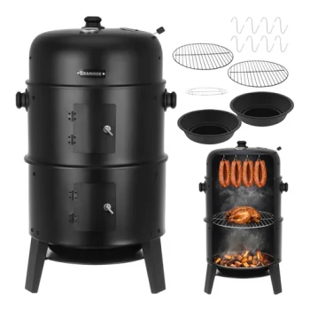 Kaminer 3-in-1 Charcoal Grill with Smoker and Lid, 80x48x42 cm, Black