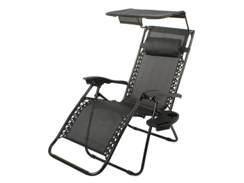 Folding Garden and Beach Lounger Zero Gravity 2in1 with Canopy, Black