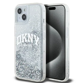 DKNY Liquid Glitter Big Logo dėklas, skirtas iPhone 15 / 14 / 13, baltas